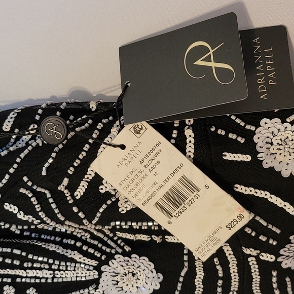 ADRIANNA Papell Black Ivory Beaded Halter Dress - Picture 7 of 12